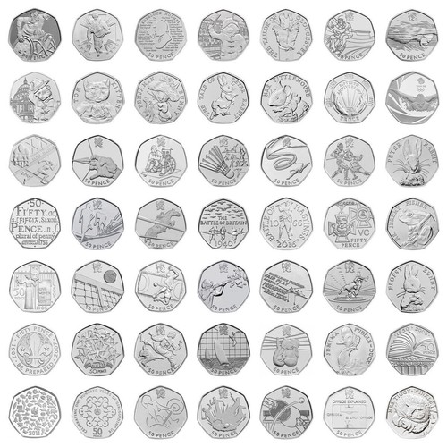 50p coins rare fifty - uk, pences